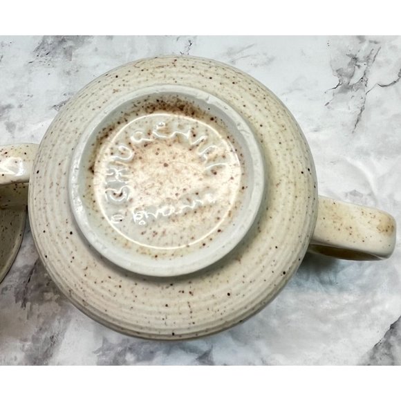 Churchill Homespun Cups and Saucers Set of 4 Speckled Brown Coffee Mugs MCM - Picture 10 of 11